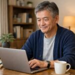 50代のブログ初心者が自宅でノートパソコンを使い、Xサーバーでブログ運営をしている様子