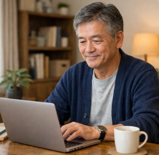 50代のブログ初心者が自宅でノートパソコンを使い、Xサーバーでブログ運営をしている様子