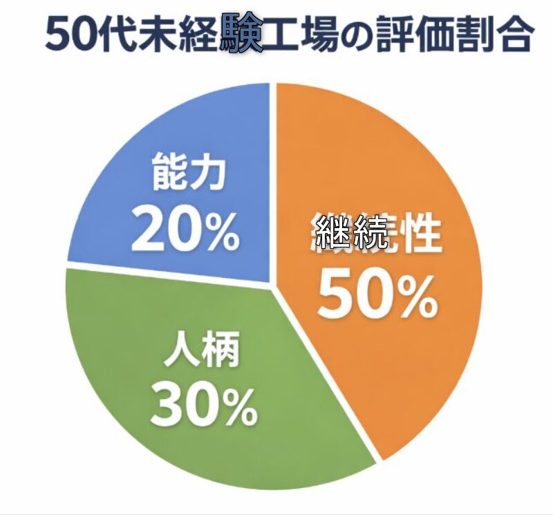 50代未経験工場の評価割合のグラフ