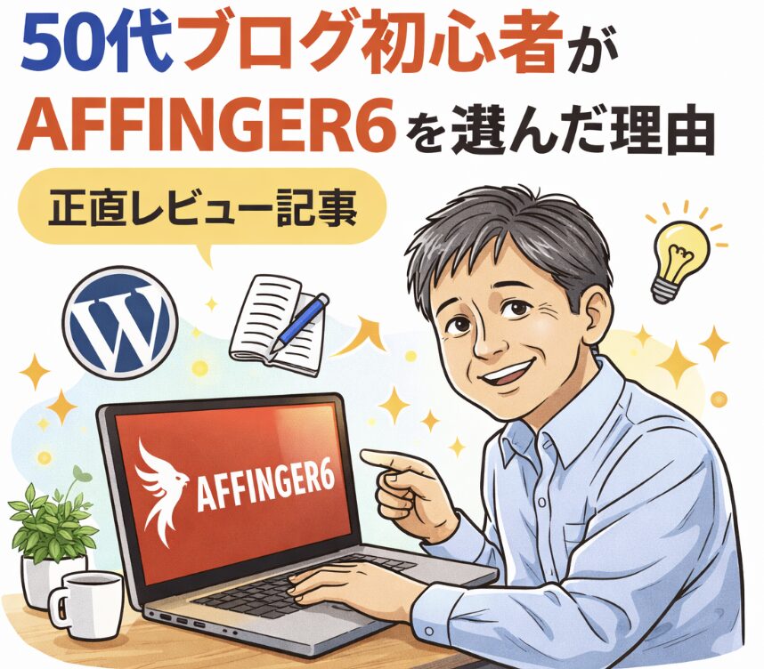 56歳のブログ初心者がAFFINGER6をレビューしているイメージ画像