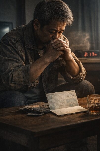 56歳無職で将来に不安を抱えながらテーブルで考え込む男性の姿