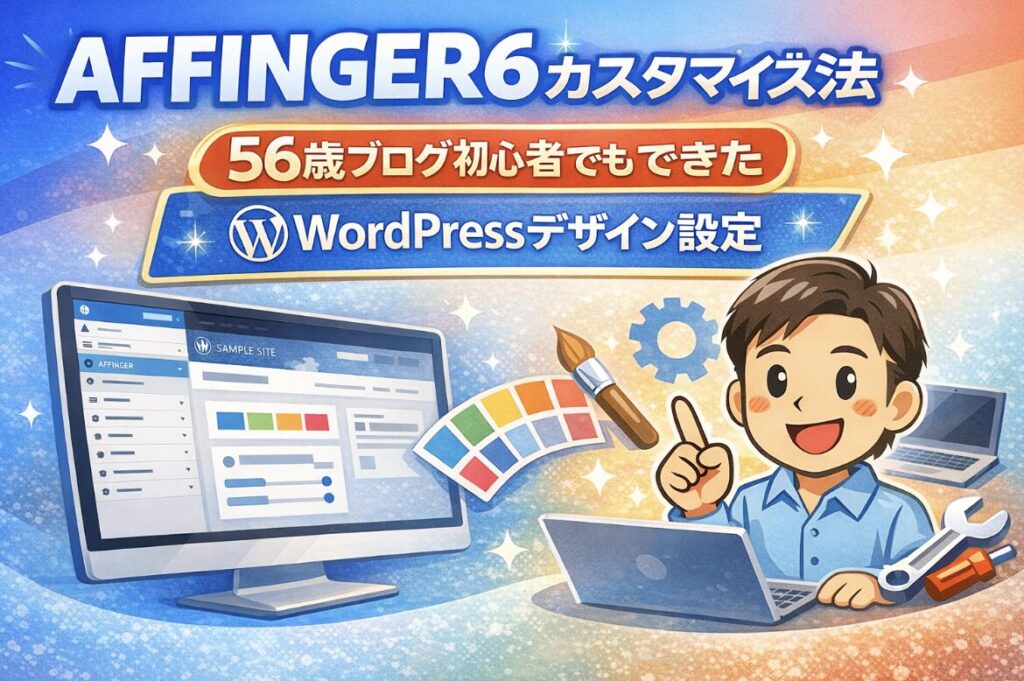 AFFINGER6カスタマイズ方法｜56歳ブログ初心者でもできたWordPressデザイン設定のイメージ画像