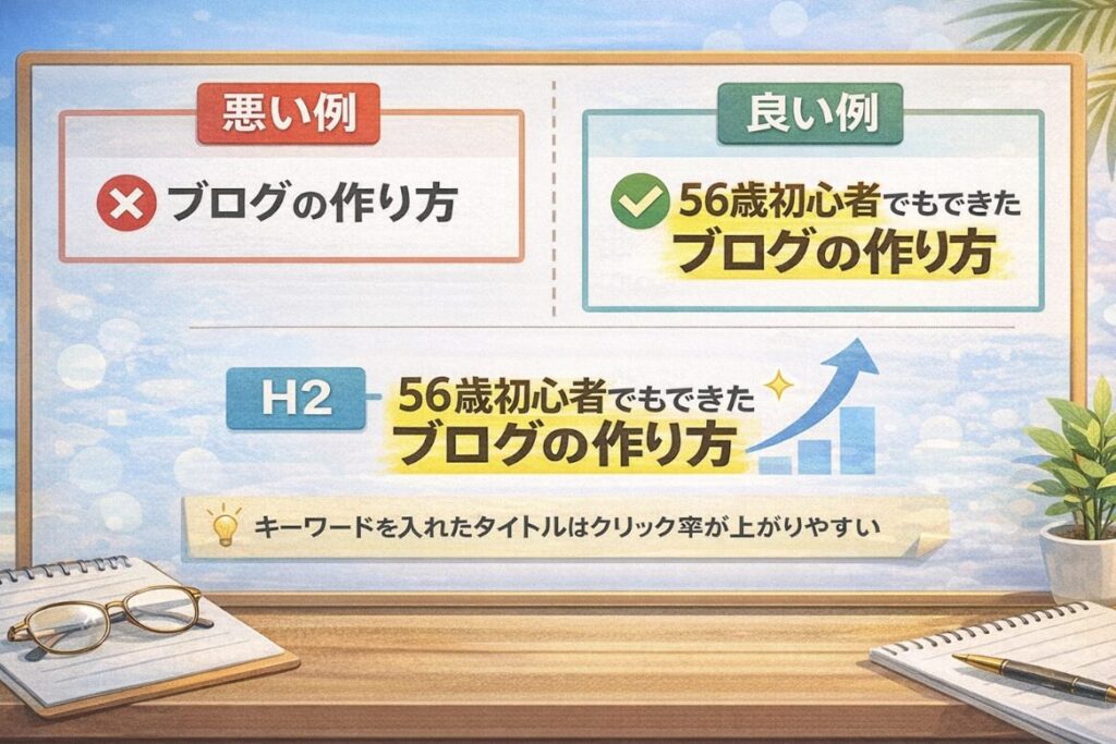 SEOでクリックされるブログタイトル作成例