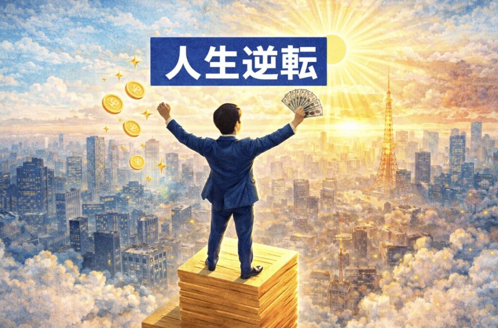 ブログを継続して収益化し人生逆転を目指すイメージ図