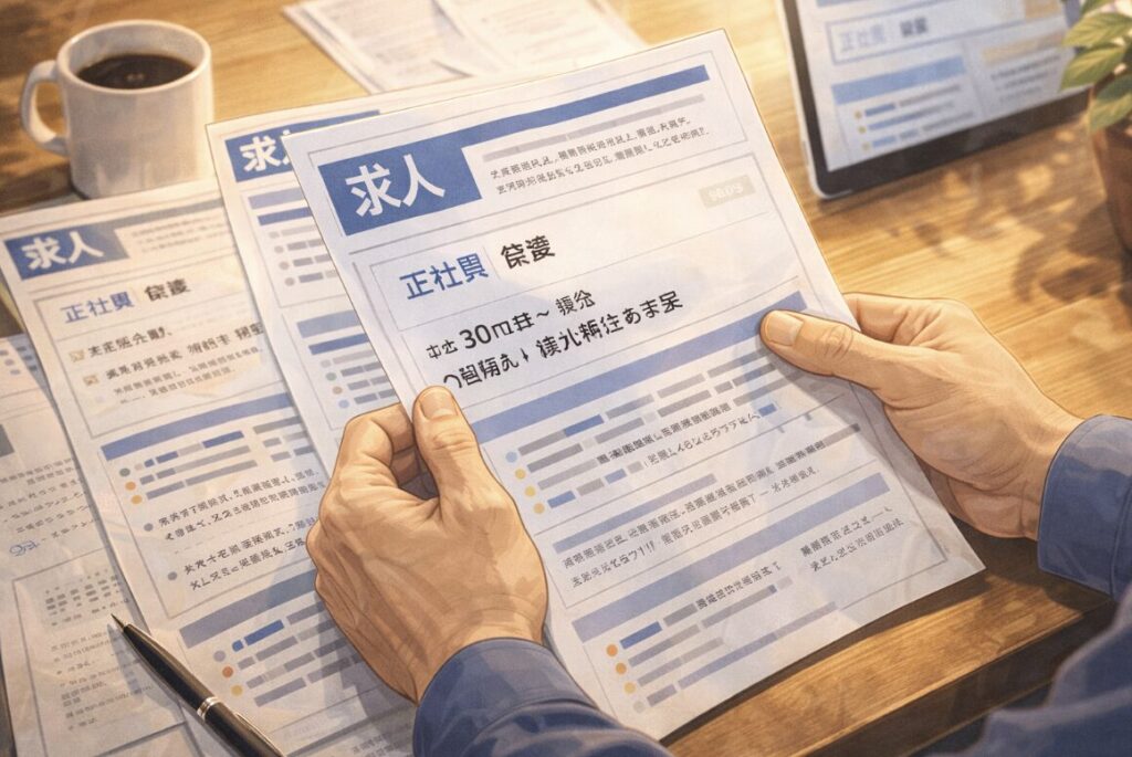 50代の仕事探しで求人情報を確認するイメージ