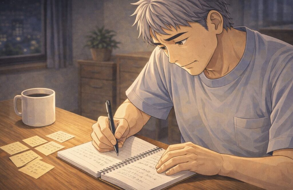 応募条件をノートに書き出して整理しているイメージ