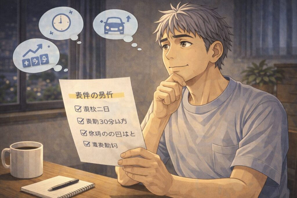 仕事探しの条件を見直して前向きに考える男性のイメージ
