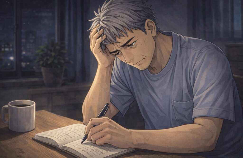 不安な気持ちや考え方を書き出して整理するイメージ